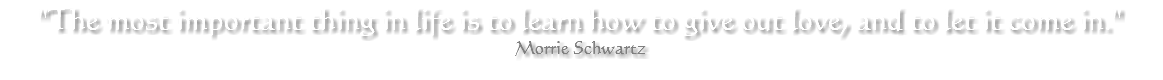 "The most important thing in life is to learn how to give out love, and to let it come in." Morrie Schwartz